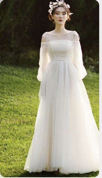 Champagne tulle long prom dress, champagne tulle evening dress