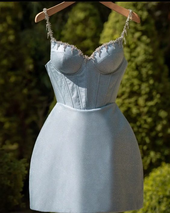 Charming Sweetheart Neck Blue Satin Short Formal Homecoming Dress Cocktail Dress