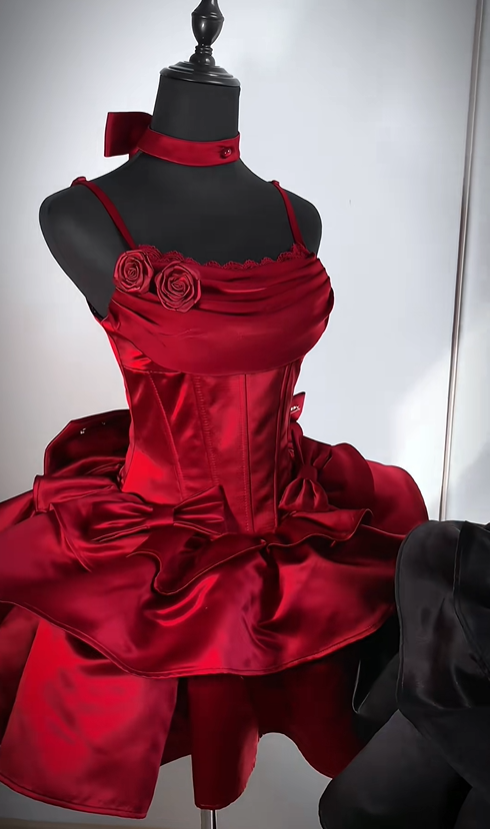 Elegant Red Spaghetti Straps Layered Short Birthday Party Dress 8th Grade Homecoming Dress