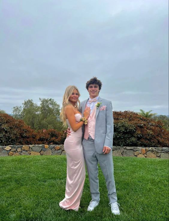 Elegant Pink Sweetheart Straps Sheath Satin Long Party Dress Slit Prom Dress