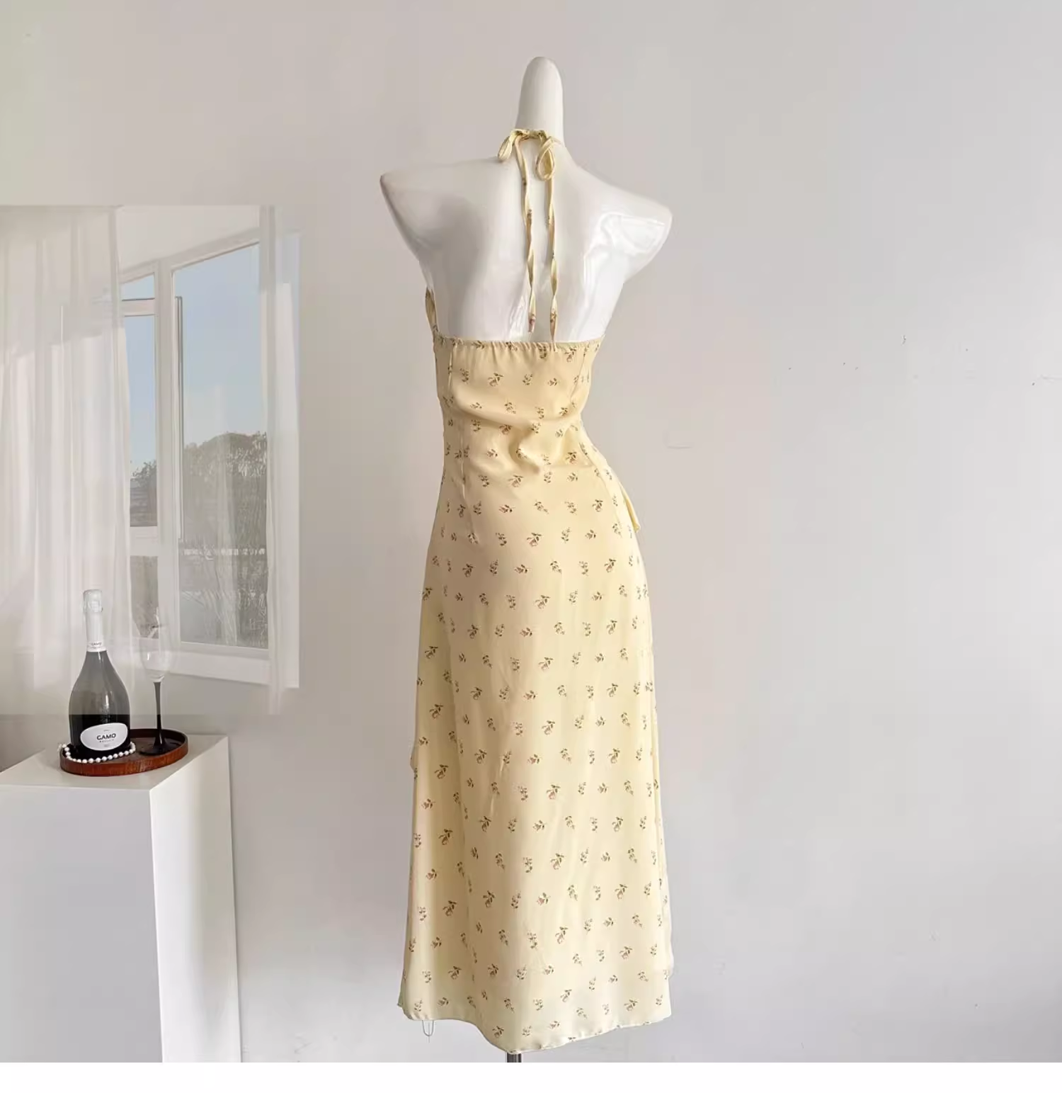 Sweet Slit Irregular Yellow Floral Vacation Dress Two-Piece