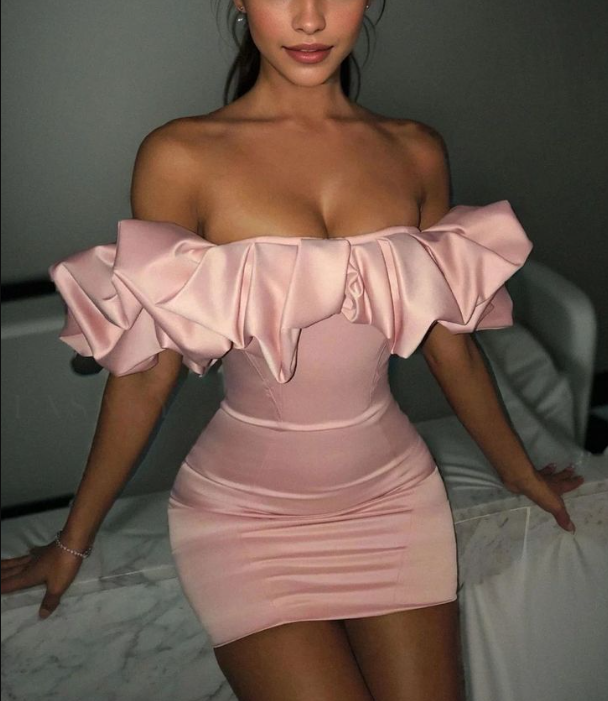 Sexy Off Shoulder Bodycon Cocktail Dress Pink Short Birthday Dress Homecoming Dress
