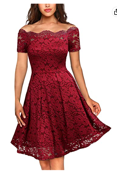 Women's Vintage Floral Lace Short Sleeve Boat Neck Cocktail Party Swing Dress Homecoming Dress