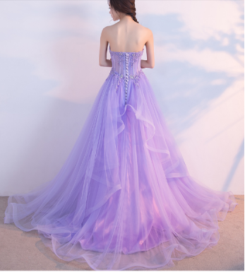 Lilac Sweetheart Tulle Prom Dress Beaded Sequined Princess Prom Dress