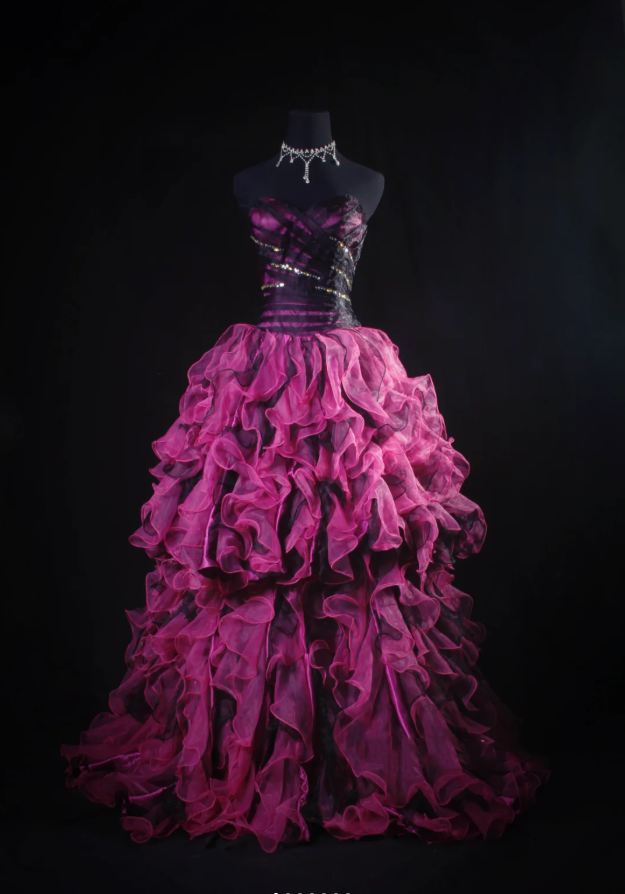 Chic Strapless Hot Pink Ruffle Multi-Layered Princess Party Dress Two-way Prom Dress