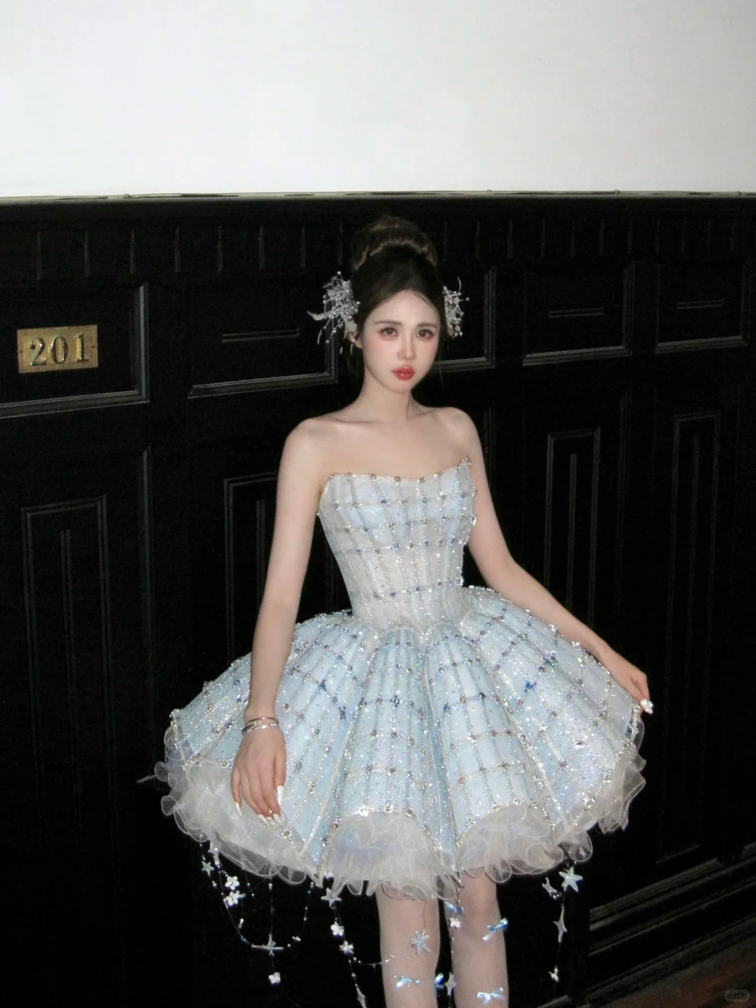 Glitter Blue Strapless Tulle Sequin Beaded A Line Short Homecoming Dress 18th Princess Birthday Outfits