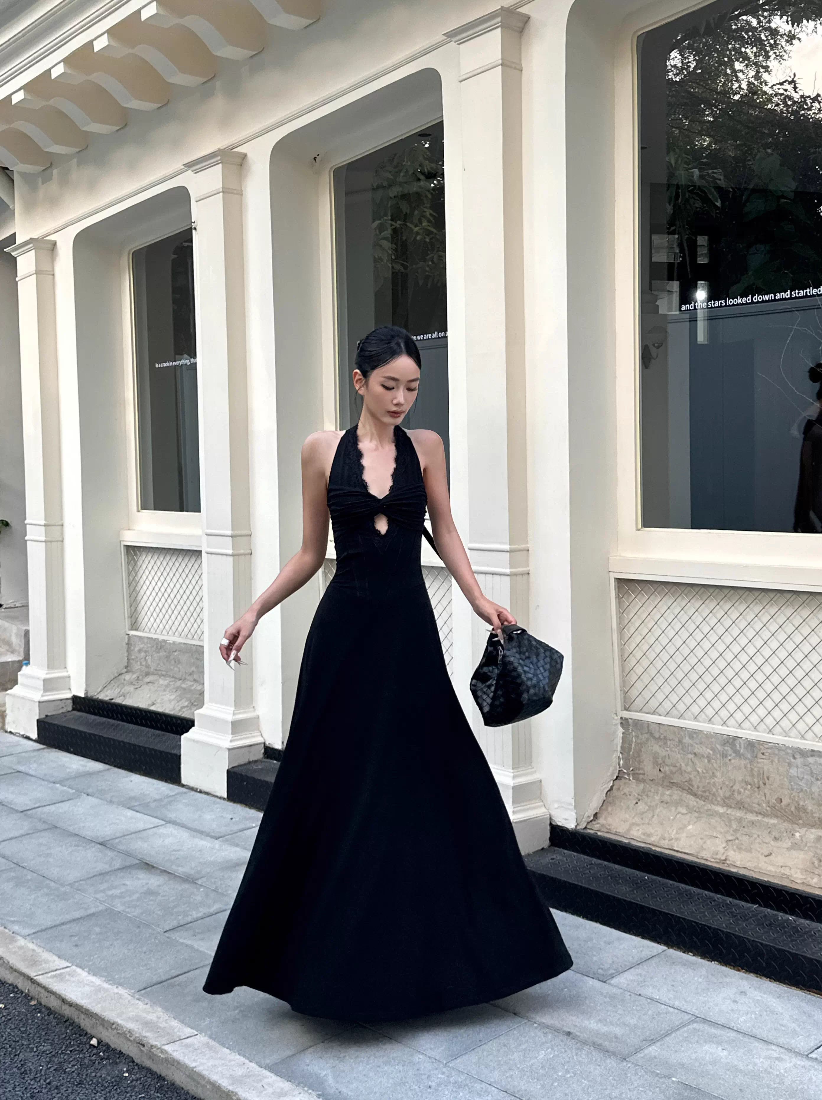 Sexy Black Halter Satin A Line Long Birthday Party Dress Evening Dress Formal Wedding Guest Dress