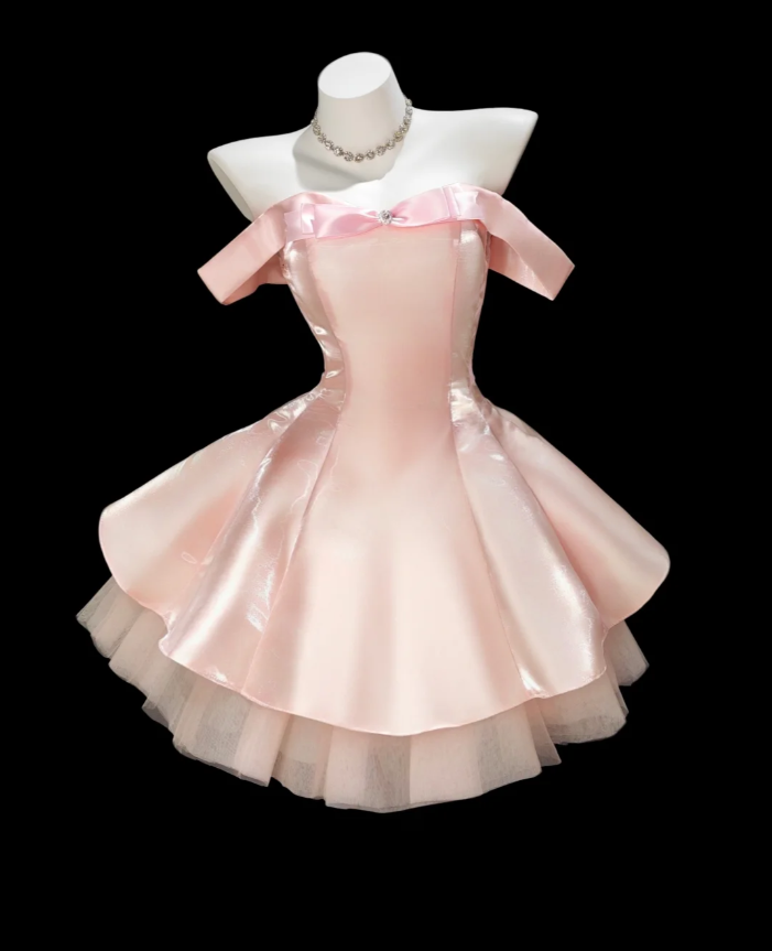 Cute A Line Pink Tulle Satin Short Graduation Homecoming Dress Birthday Dress