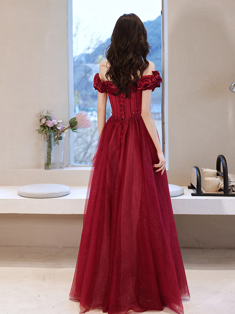 Fashion Women Evening Dress Floor Length Grey Blue Boat Neck Elegant A Line Dress Long Prom Dress cc64