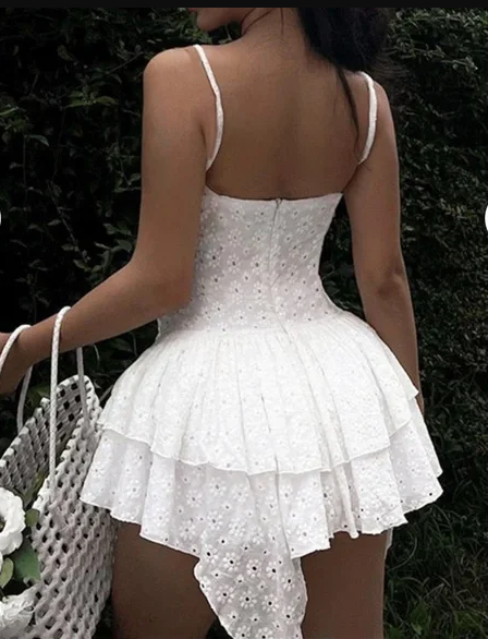 Vintage Spaghetti Straps Lace A Line Birthday Outfits White Layered Homecoming Dress