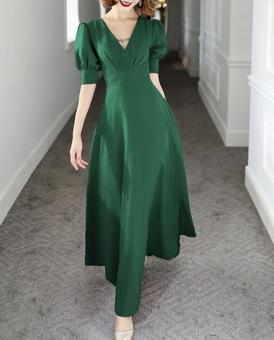 Simple Green A-line V Neck Prom Dress,Green Party Gown