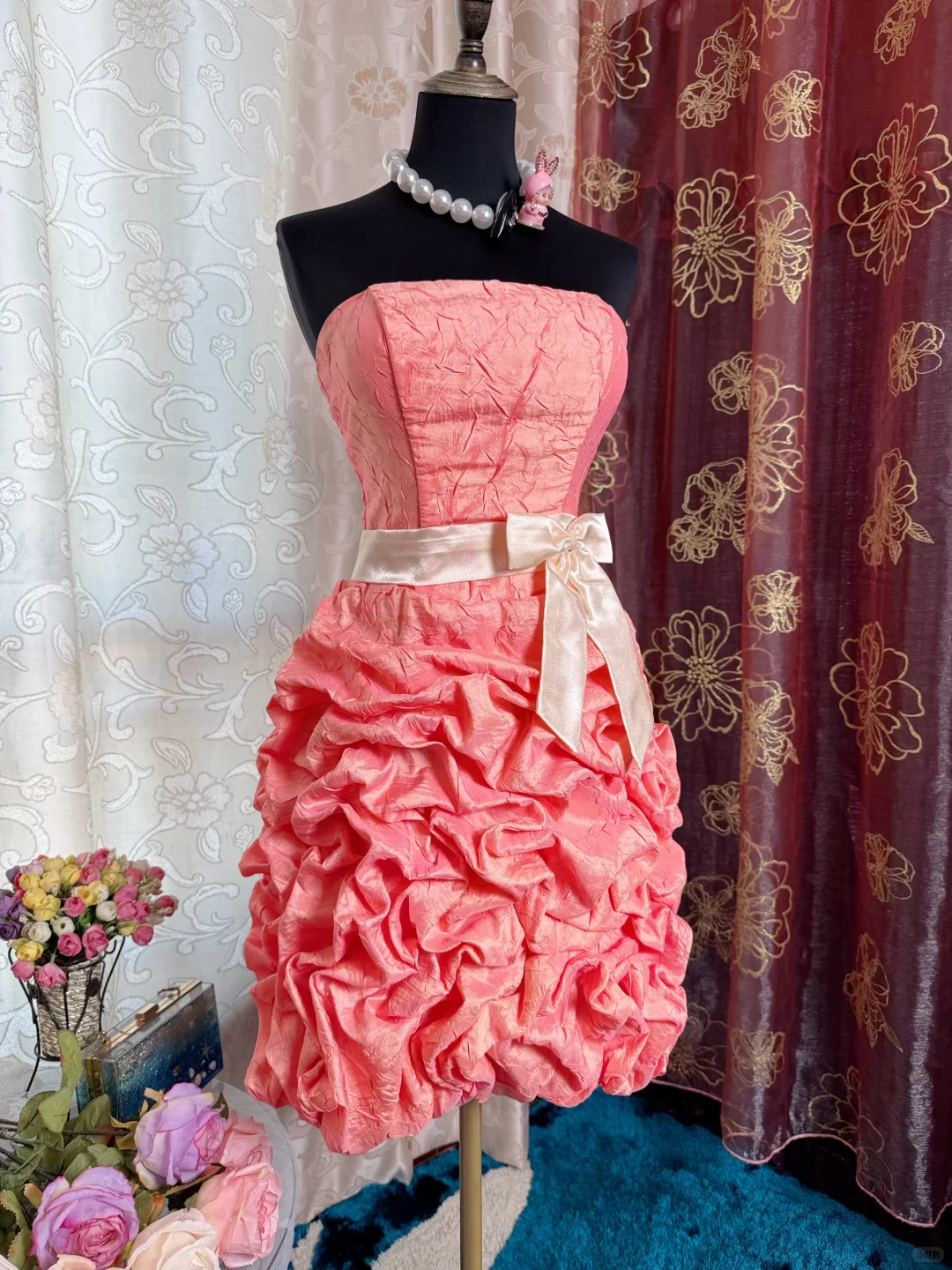 Classy Peach Pink Strapless Satin Pleated Sheath Short Prom Dress Homecoming Dress