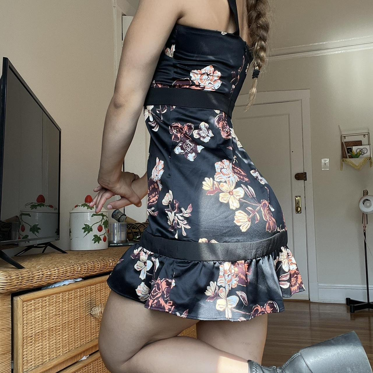 Black Satin Print Floral Sheath Sexy Cocktail Dress Vintage Formal Graduation Homecoming Dress