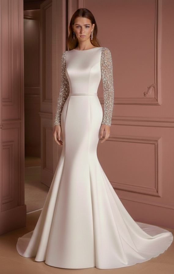 Vintage Lace Wedding Dress High Neck Long Sleeve Bridal