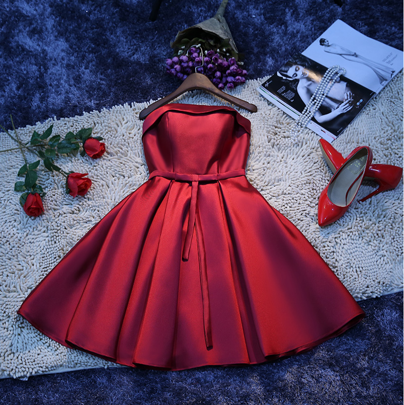 Strapless Satin Short Homecoming Dress Lace-up Back
