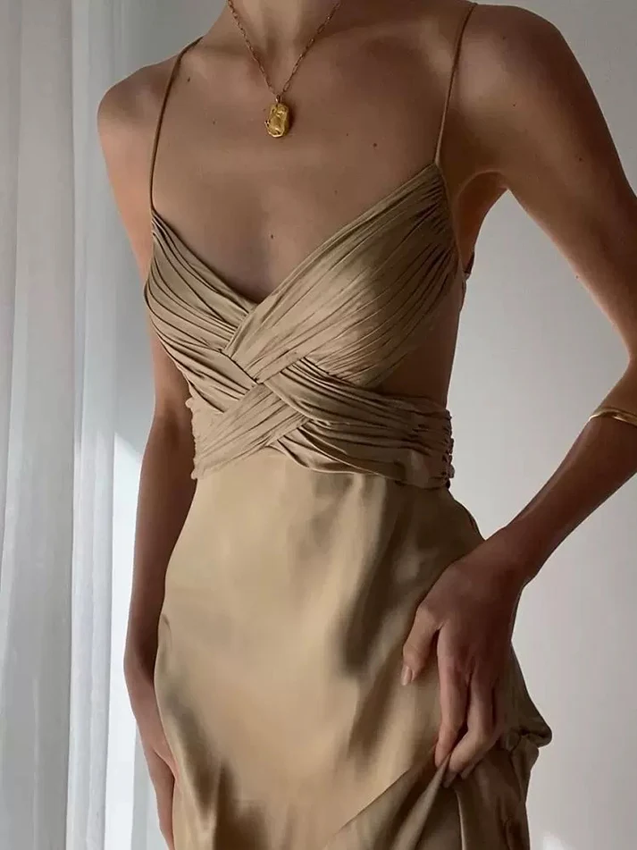 Sexy Backless A Line Satin Prom Dress Ruched Party Dress Evening Dress