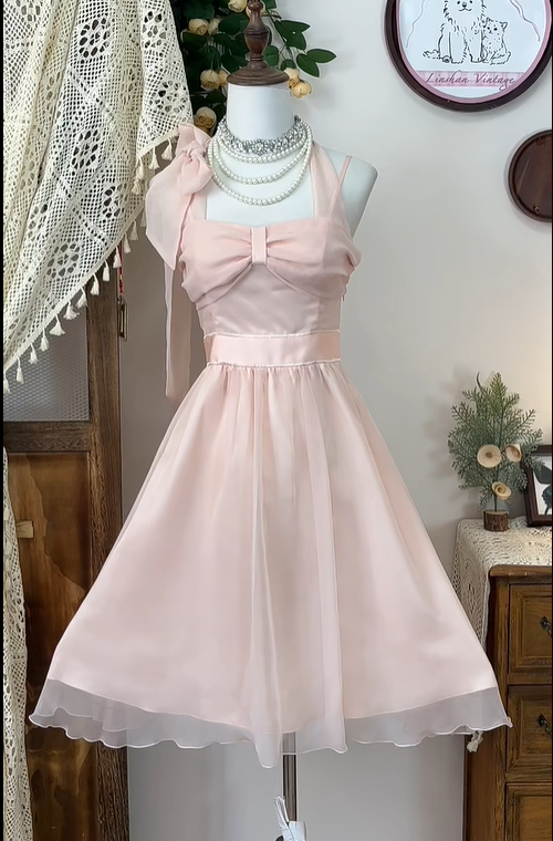 Simple Pink Chiffon A Line Short Homecoming Dress Halter Cocktail Dress Birthday Outfits
