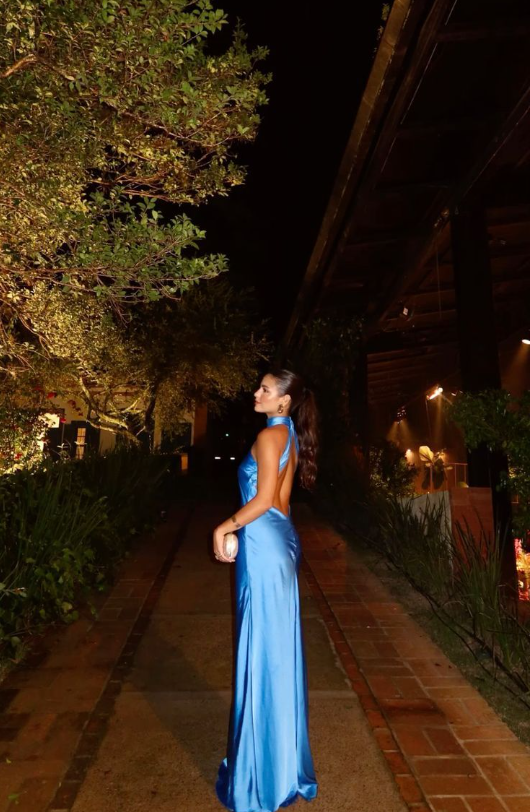 Sexy Blue Halter Backless Evening Dress Long Prom Party Dress
