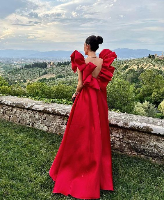 Red long formal prom dress, long evening party Gown
