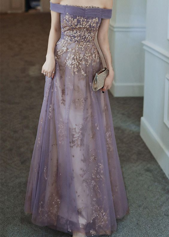 Dreamy Purple Prom Dress off Shoulder Evening Dress Elegant Long Banquet Dress Sleeveless Party Dress Girl Graduation Dress
