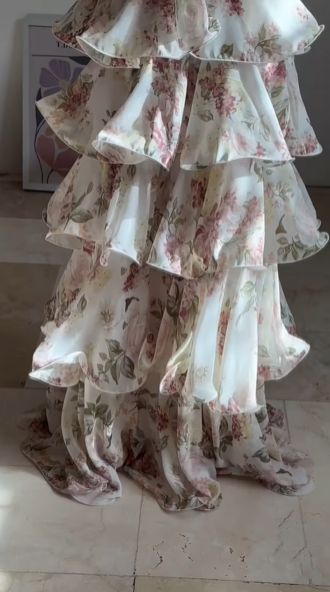 Gorgeous Halter Chiffon Print Floral Layered Evening Dress,Back A Line Prom Party Dress