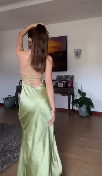 Simple Green Slit A Line Backless Party Dress Evening Dress
