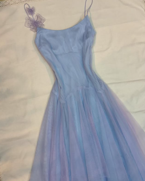 Lavender Tulle A Line Short Prom Dress,Homecoming Dress With Flowers