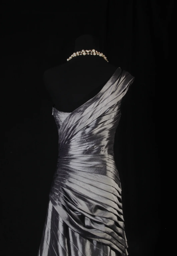 Fashion One Shoulder Satin Pleated Mermaid Long Party Dress Gray Birthday Prom Dress With Sequins