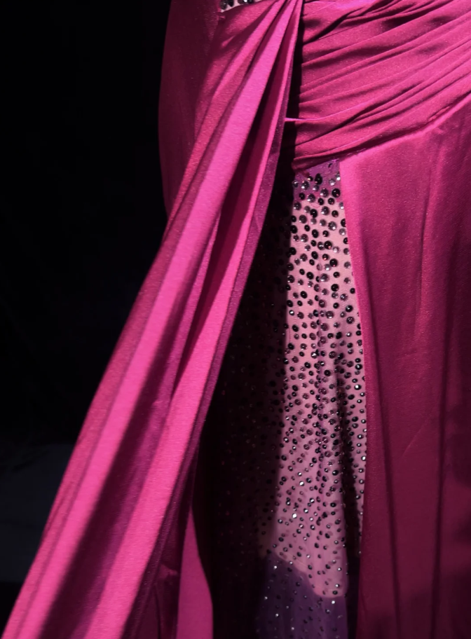Elegant Strapless Hot Pink Satin Beaded Mermaid Long Wedding Guest Dress Formal Evening Dress