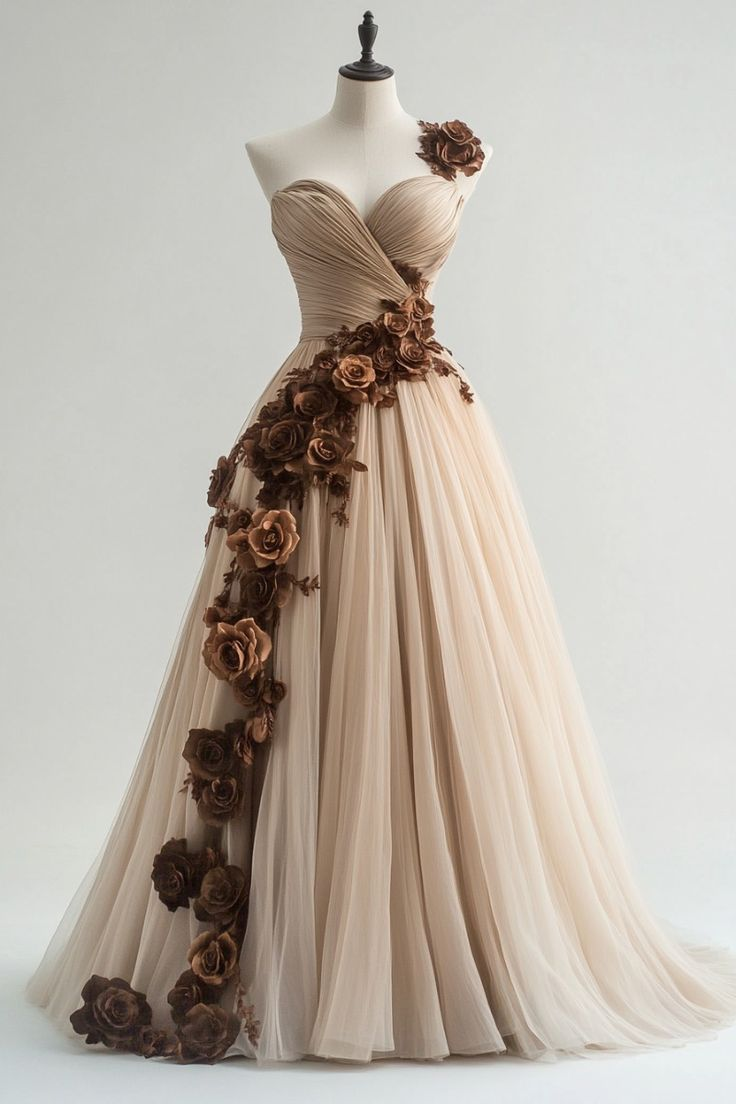 Unique One Shoulder Tulle 3D Flowers Birthday Ball Gown Vintage Quinceanera Dress