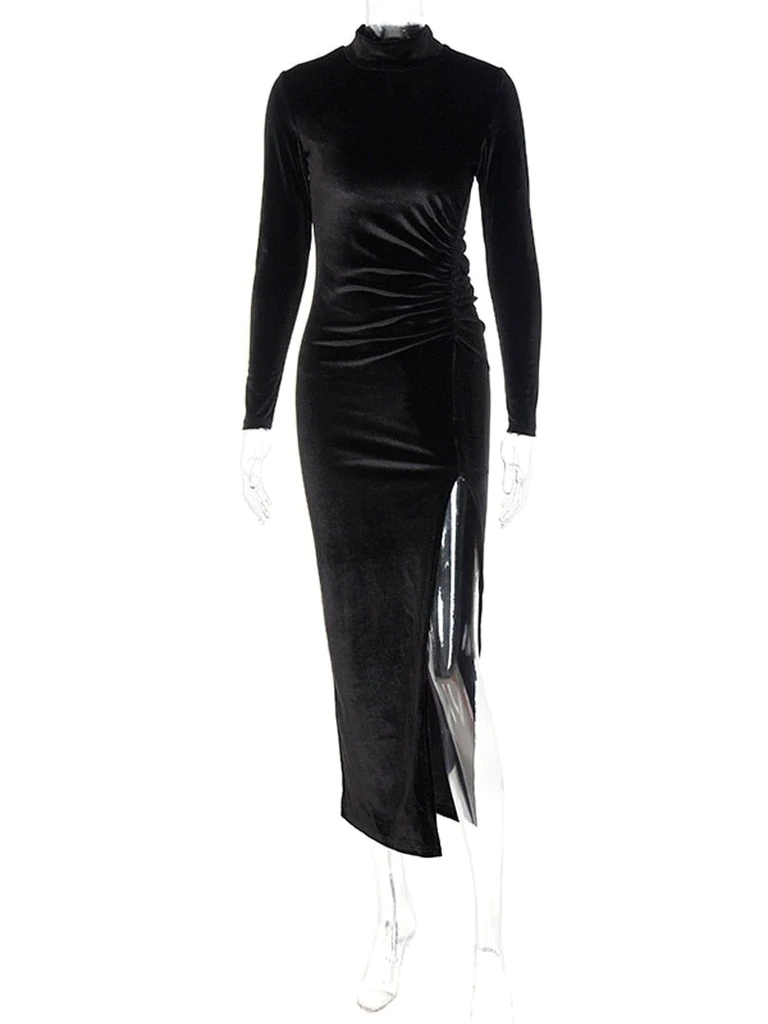 Black Velvet Side Slit Bodycon Prom Dress Simple Prom Dress