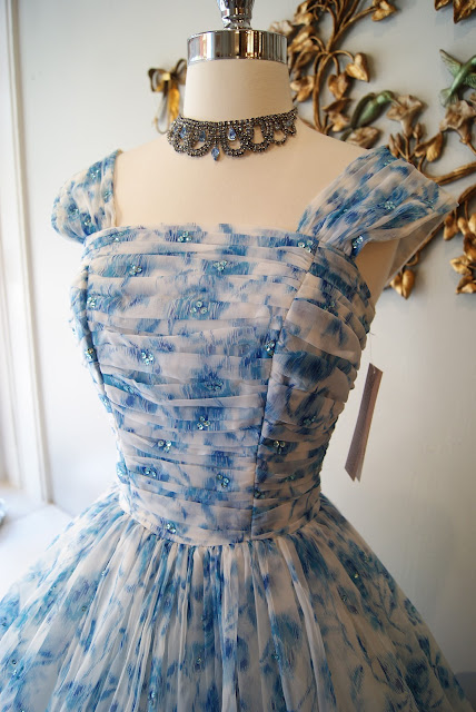 Vintage Sleeveless Party Dress Blue Floar Homecoming Dress