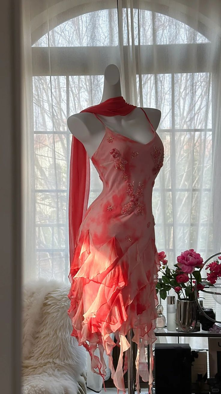 Gorgeous Spaghetti Straps Beaded Chiffon Irregular Ruffles Short Party Dress Homecoming Dress