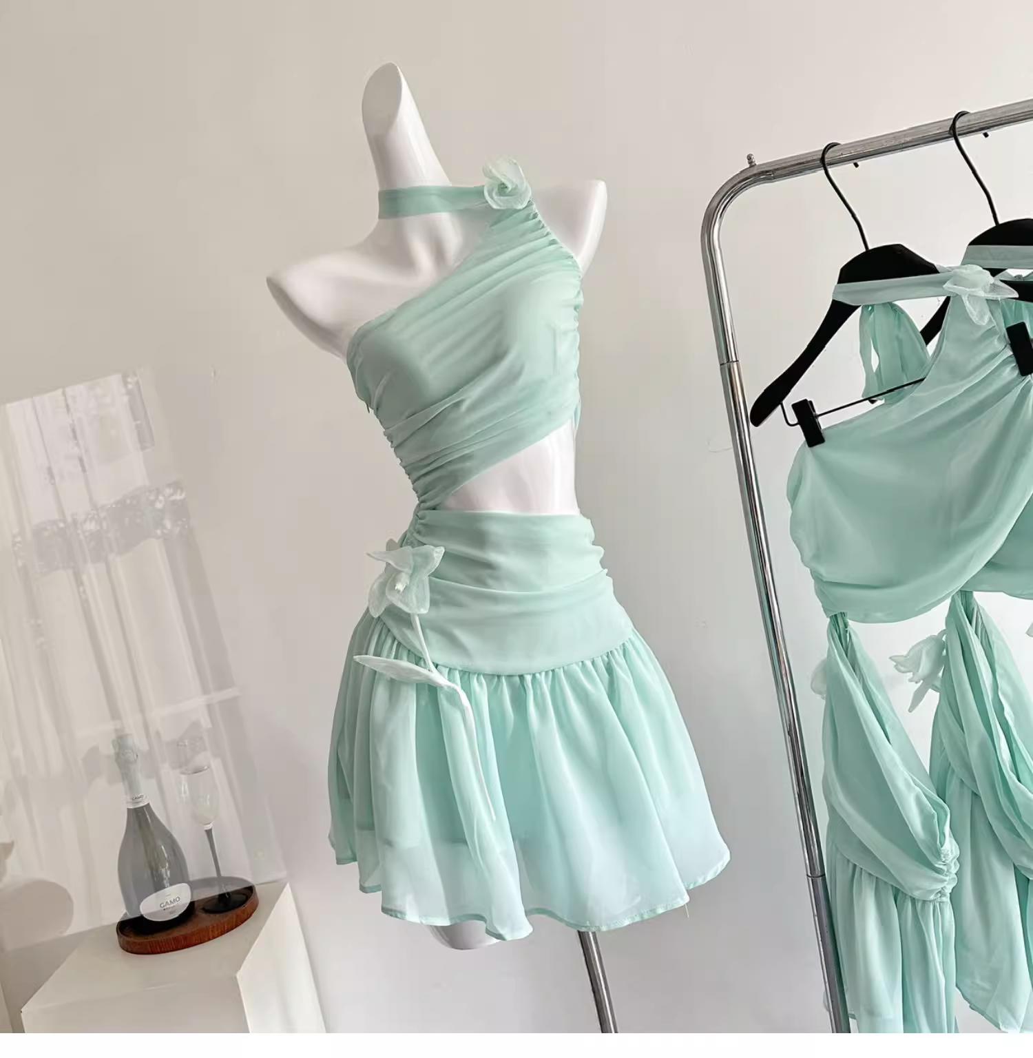 Sexy Green One Shoulder A Line Vacation Dress Mini Party Gown