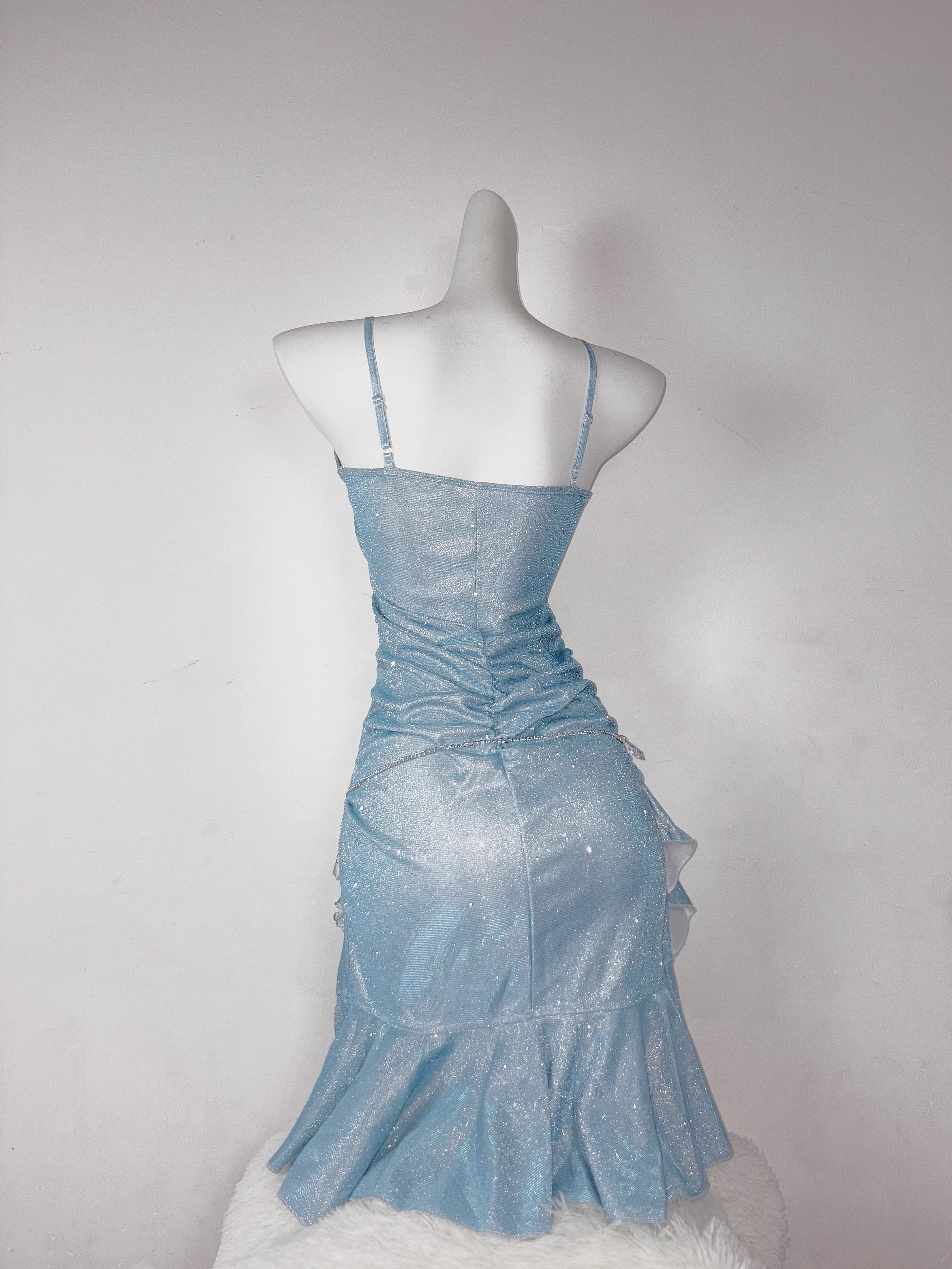 Classy Blue Spaghetti Straps Ruffles Homecoming Dress Short Birthday Dress