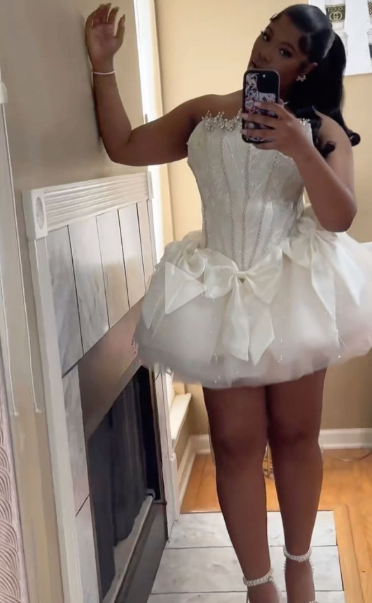 White Strapless A-Line Tulle Birthday Outfits Short Party Dress Classy Graduation Homecoming Dress