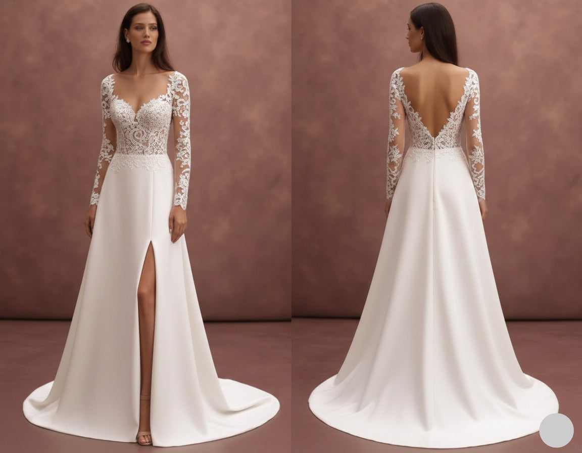 Long Sleeve Lace Wedding Dress A-Line Classic Bridal Gown