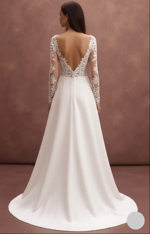 Long Sleeve Lace Wedding Dress A-Line Classic Bridal Gown