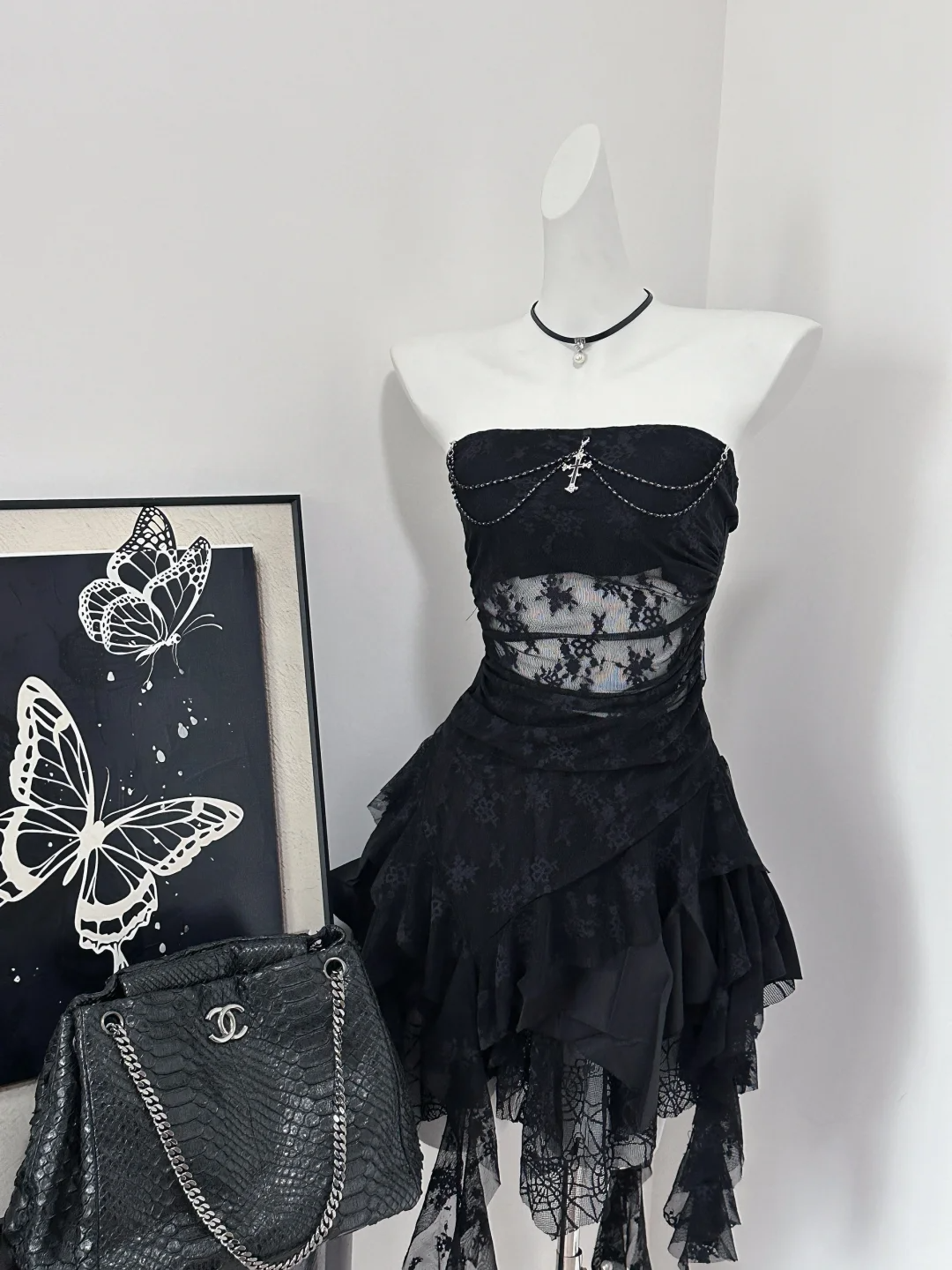 Sexy Black Lace Strapless Short Cocktail Dress 6th Grade Homecoming Dress