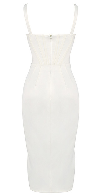 Draped Corset Midi Dress White Party Dress Plunge V-neck Sleeveless Party Dress