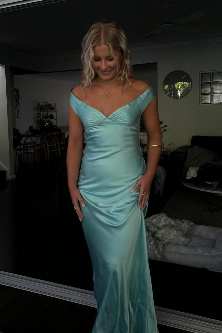 Sexy Off The Shoulder Sheath Long Prom Dress,Green Evening Gown