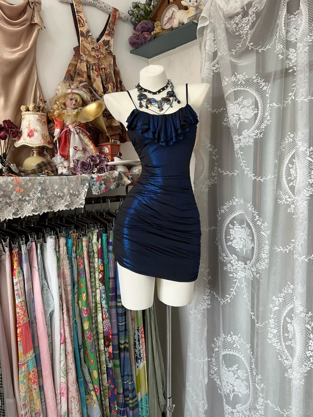 Beautiful Navy Blue Sheath Short Birthday Dress Spaghetti Straps Homecoming Dress Cocktail Dress