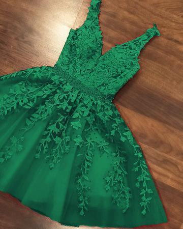 A-line V Neck Homecoming Dress With Waist Beading