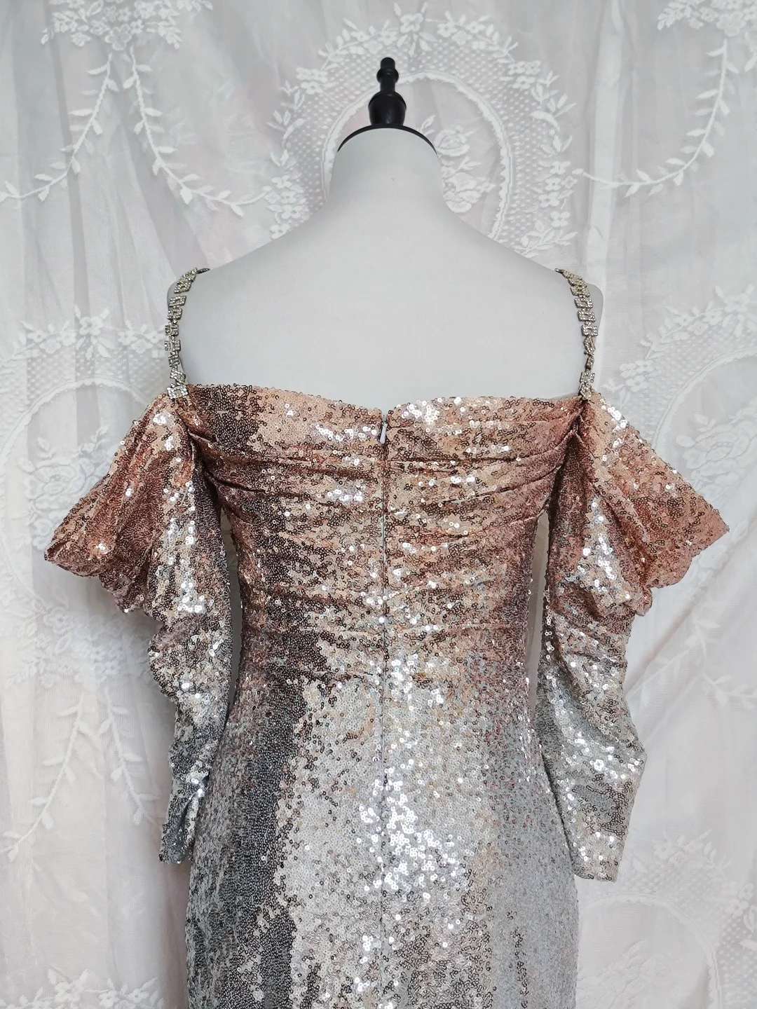 Vintage Champagne Ombre Sequin Cocktail Dress Off The Shoulder 6th Grade Homecoming Dresscc