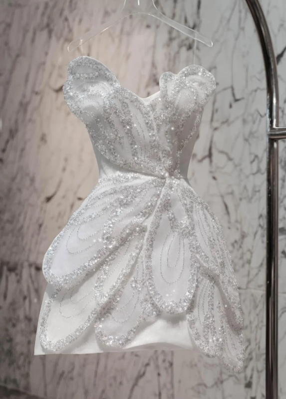Beautiful Strapless White Tulle Sequins Homecoming Dress Mini Birthday Dress