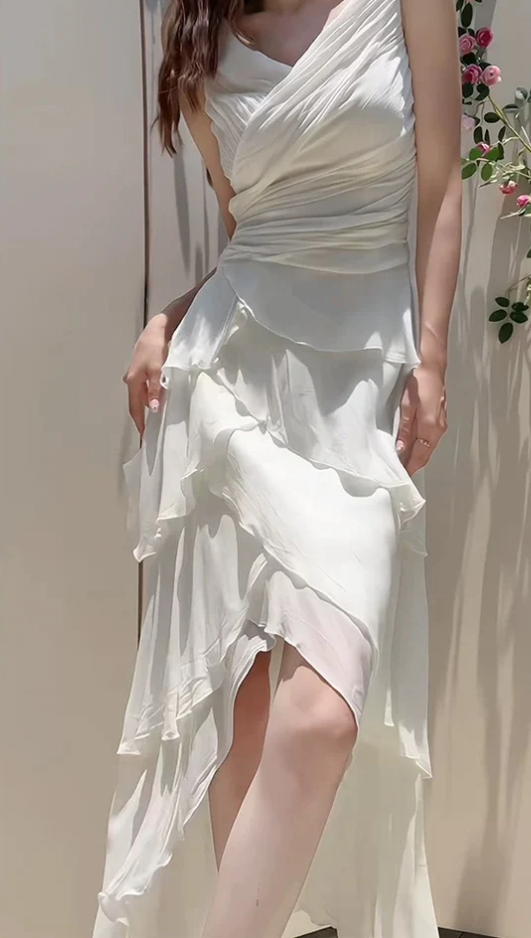 Classy A Line Chiffon Ruffle Tiered Wedding Dress Prom Dress