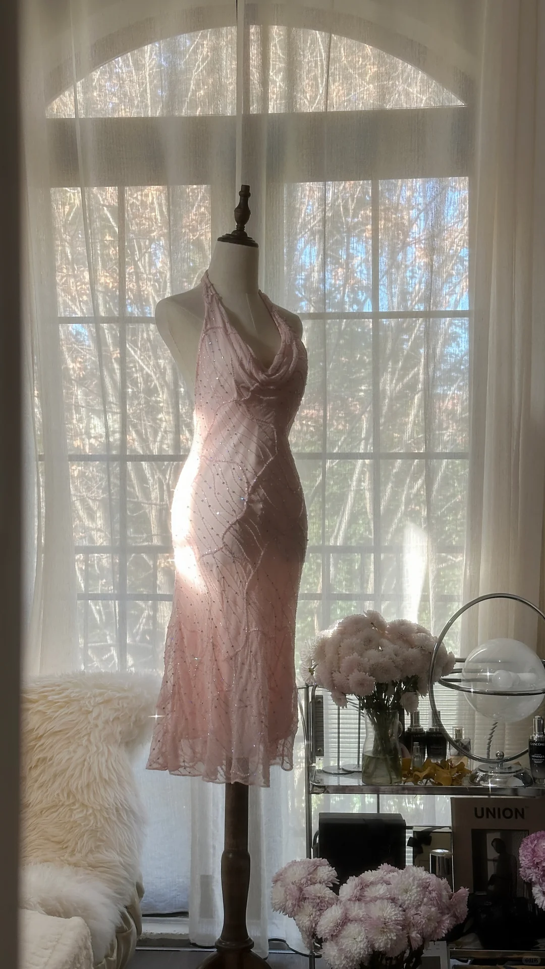 Glitter Pink Halter Sequin Sheath Birthday Outfits Short Mermaid Evening Dress