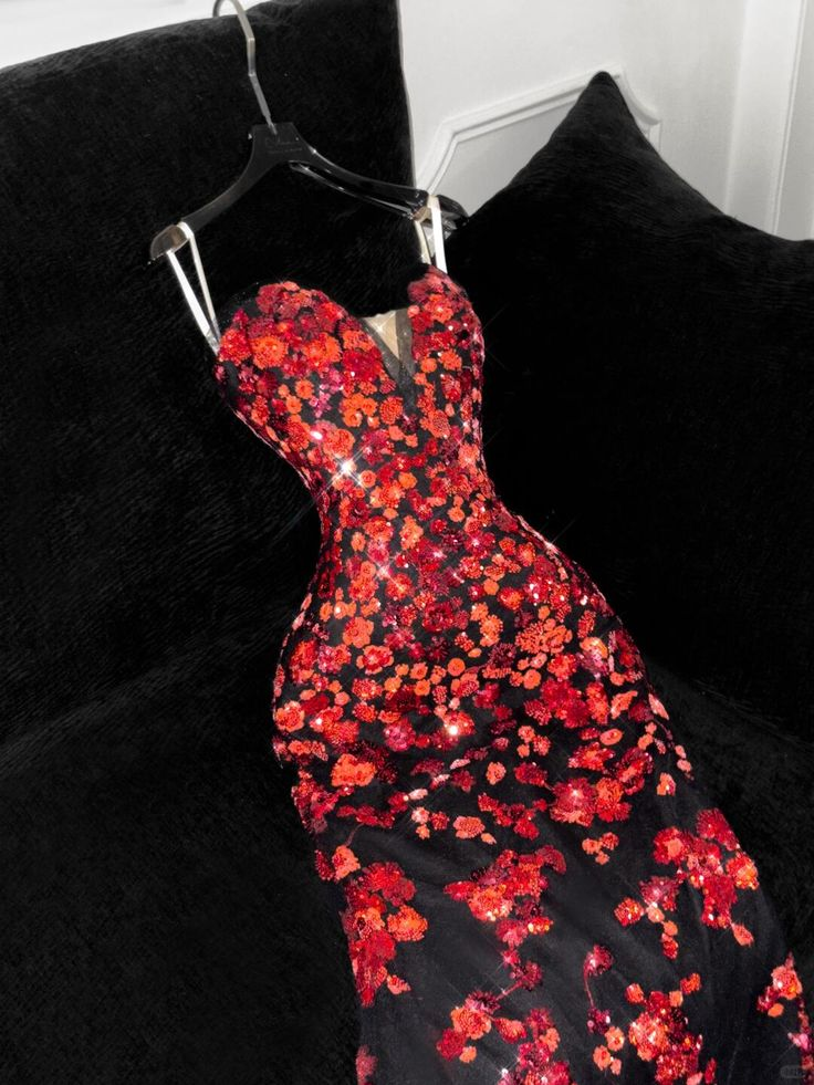 Vintage Sweetheart Neck Black Satin Sequin Mermaid Evening Dress Long Party Dress