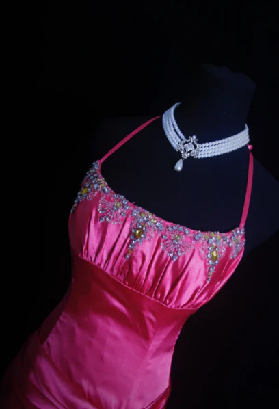 Pretty Halter Hot Pink Satin Pleated Beaded Evening Dress Backless Long Birthday Party Dress