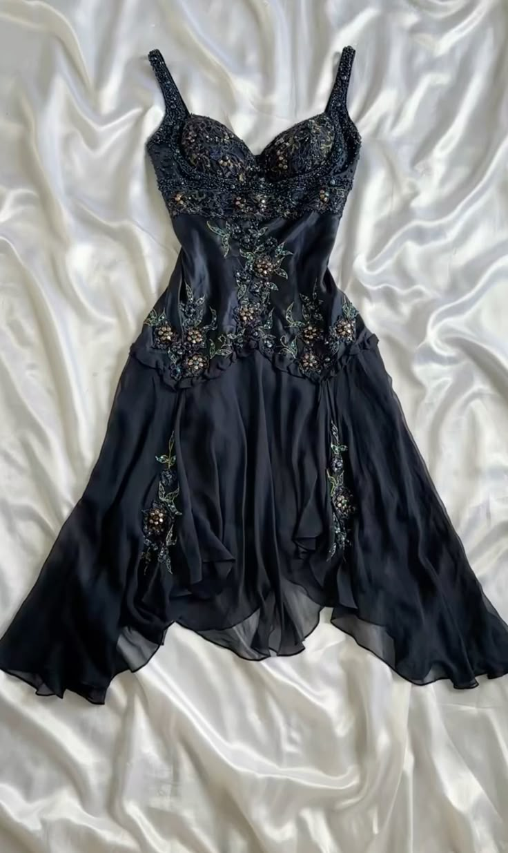Vintage Navy Blue Satin Chiffon Beaded Short Party Dress Formal Homecoming Dress Cocktail Dress